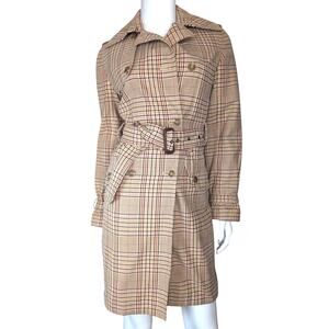 Plaid Longline Trench Coat Women XS Belted Preppy Old‎ Money Corpcore Classic